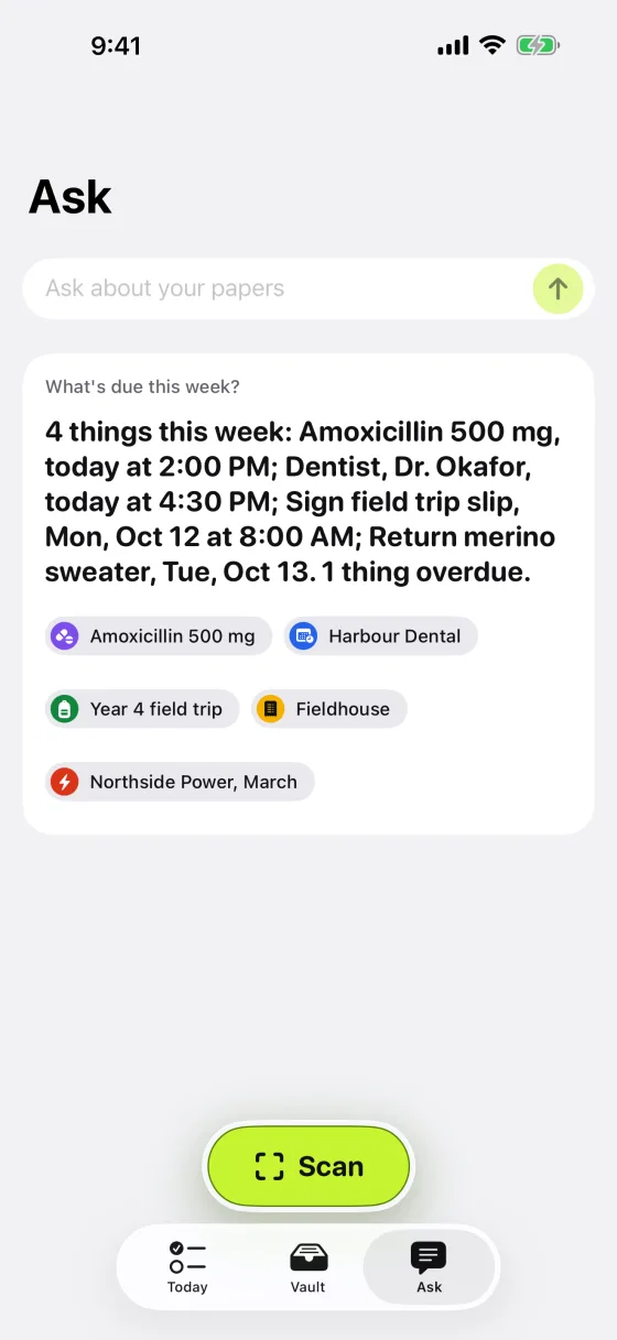 Ask with an answer about the week