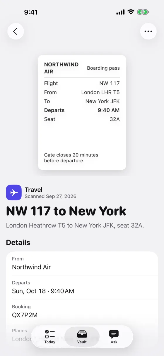 A boarding pass with its details